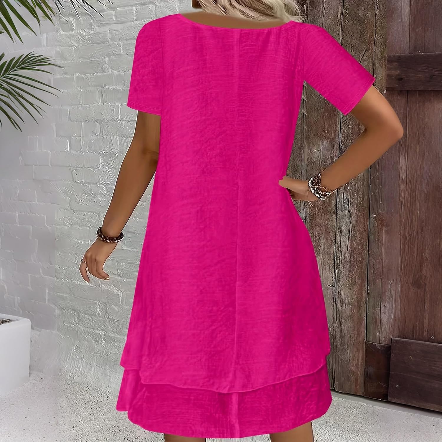 Plus Size Summer Dresses for Women Casual Short Sleeve Beach Vacation Sundresses Layered Loose Fit Solid Clothes