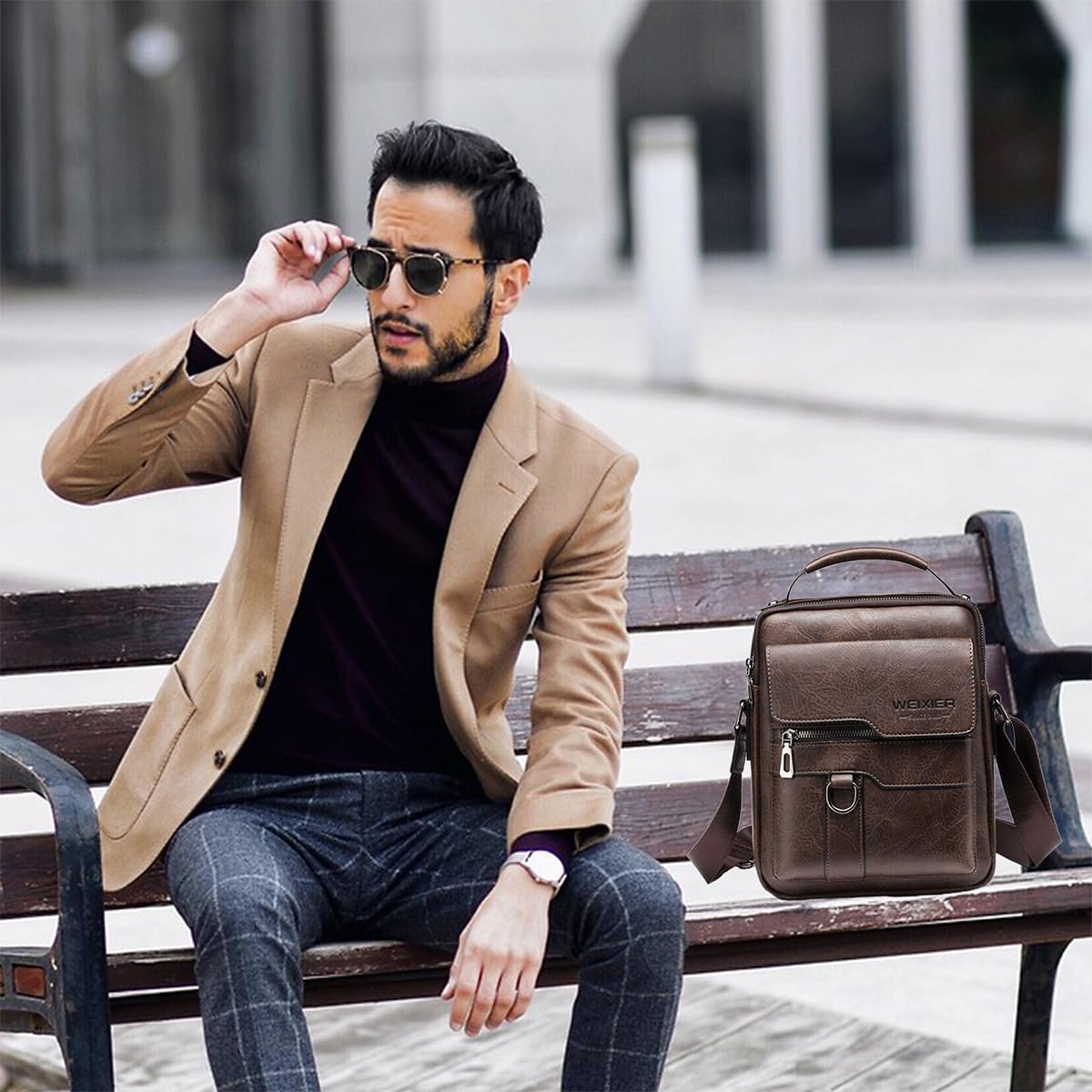 Sacs à Bandoulière Sacoche Homme en Cuir Vintage Shoulder Bag Crossbody Business Cartable Besace Pochette Sacs à Main pour iPad, iPhone, Sport, Voyages,Travail (Marron Sacoche Homme)