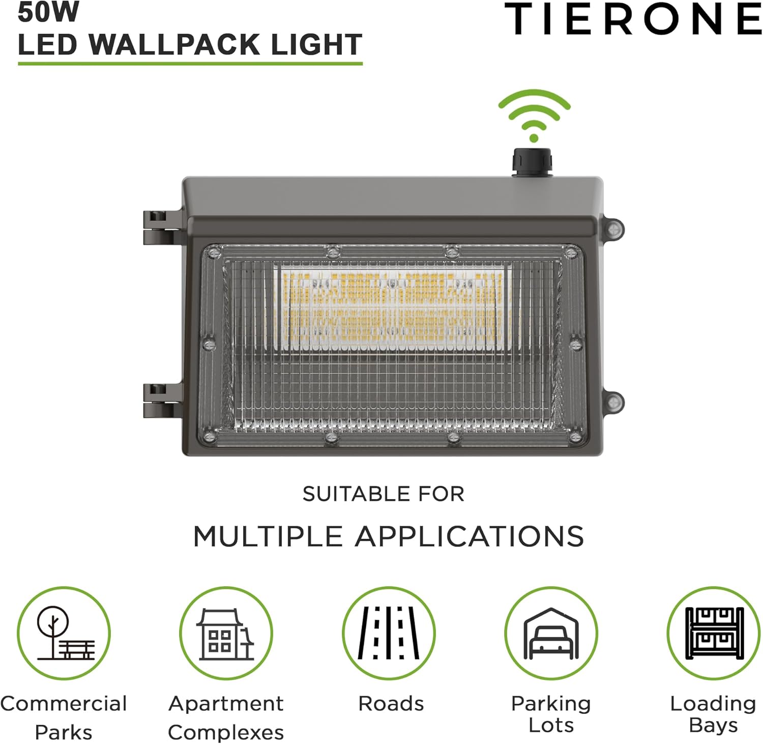 TIERONE 50W LED Wall Pack Light Dusk to Dawn Photocell Outdoor Commercial Security Area Lighting Fixture UL Listed 5500LM 4000K Daylight 400W HPS/HID Equivalent IP65 Waterproof 120-277V 2PACK