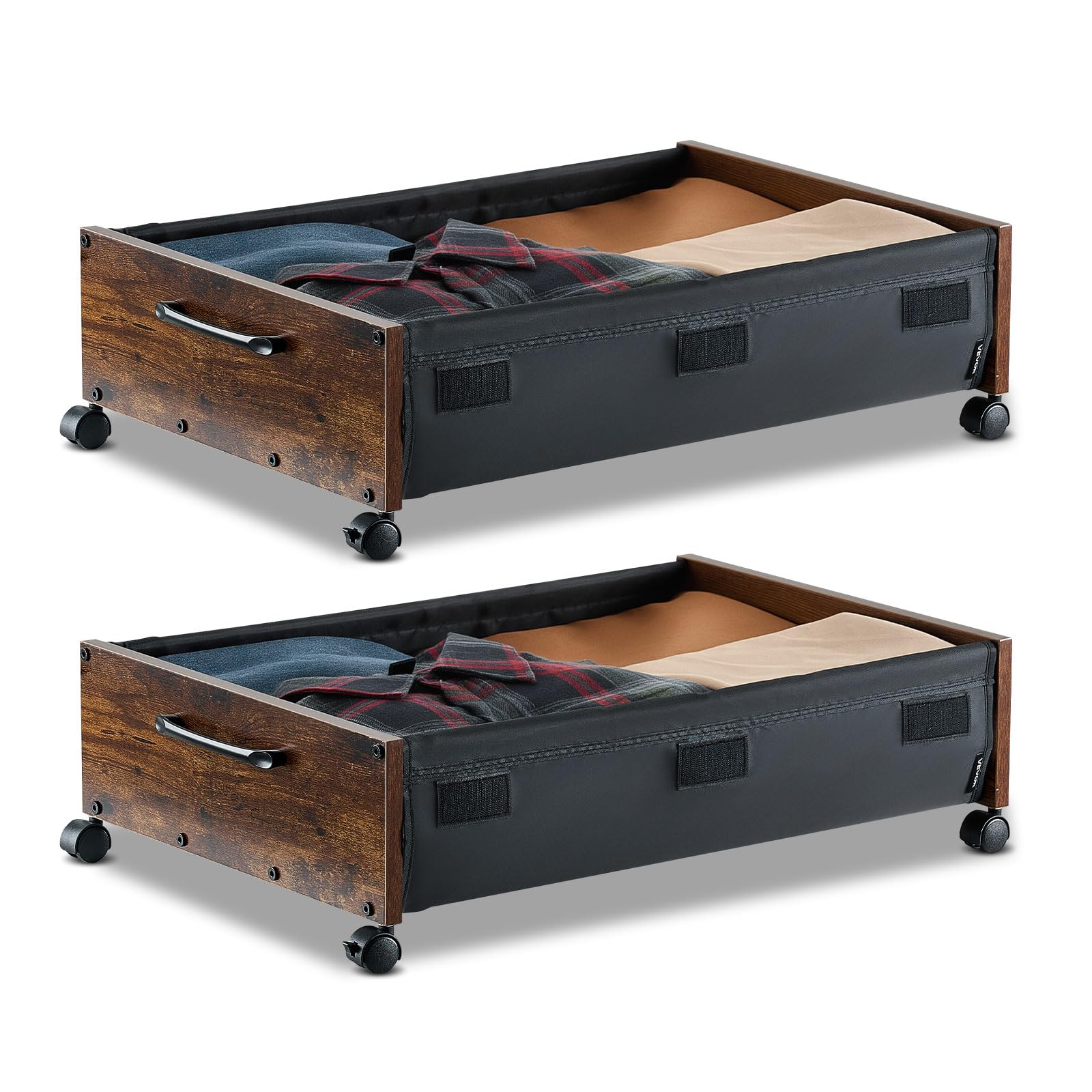 VEVOR Sacs de Rangement sous Lit avec Roulettes Verrouillables, Organisateur de Chaussures sous le Lit 2 Pièces de 65 x 46 x 18 cm, Boîte de Rangement pour Vêtements, Couvertures, Chambre à Coucher