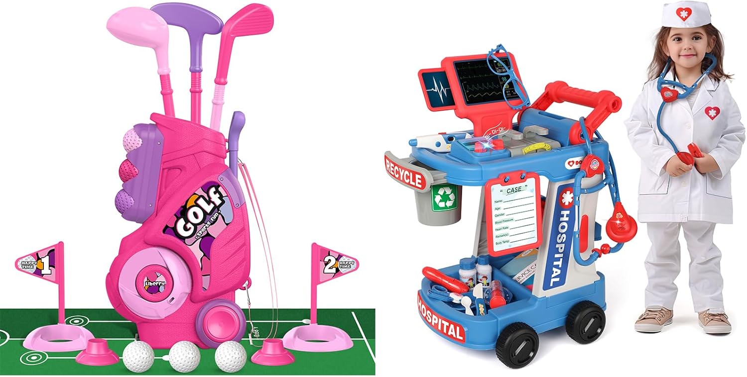 Liberry Toys for 2 3 4 5 Year Old Boy Girl Christmas Birthday Gift Pretend Kids Golf Set and Doctor Playset for Toddlers