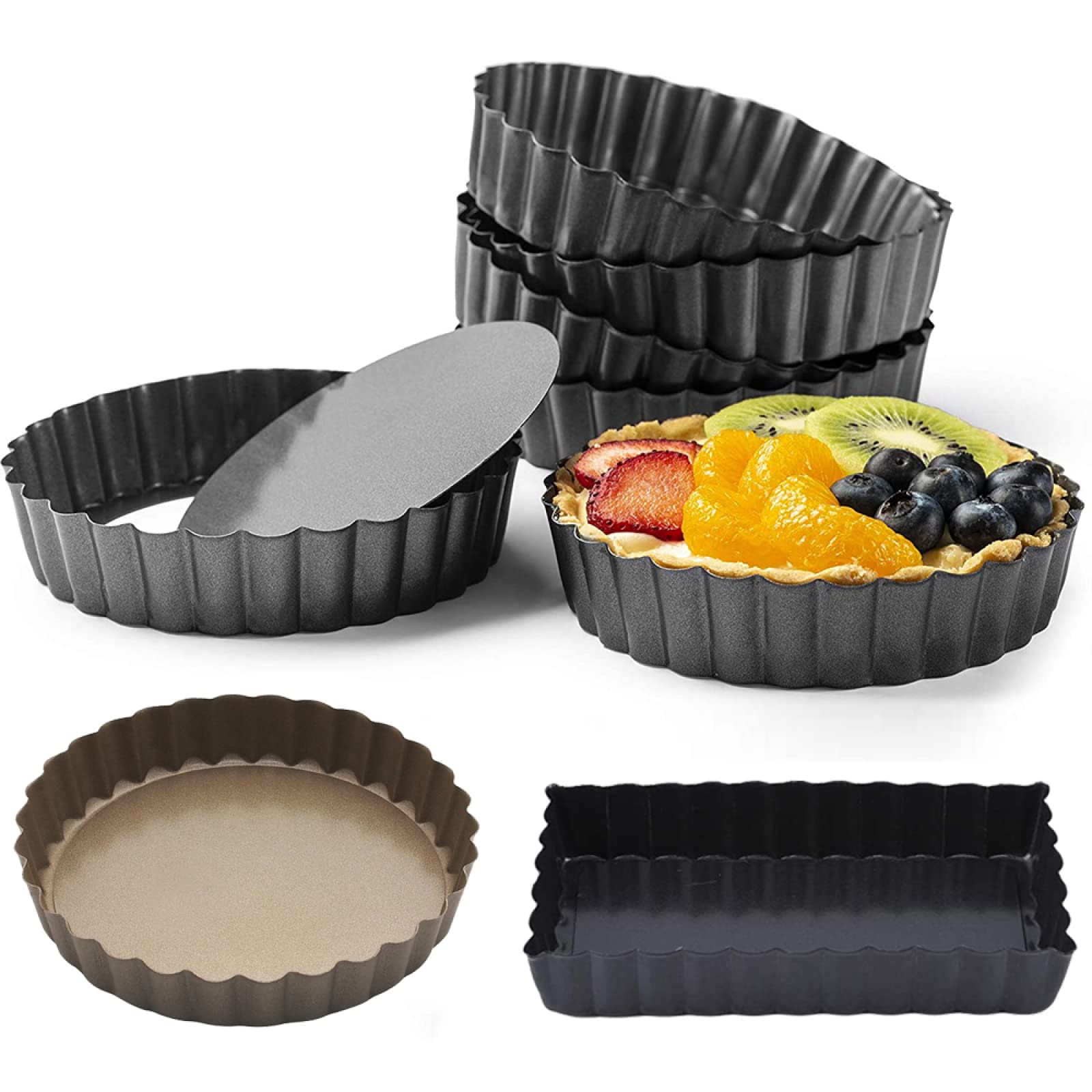 blacha do pieczenia metalowa nieprzywierająca forma do ciasta quiche forma do pieczenia usuwalna luźne dno naczynia do pieczenia mini foremki do tarty jajek 6 szt. B
