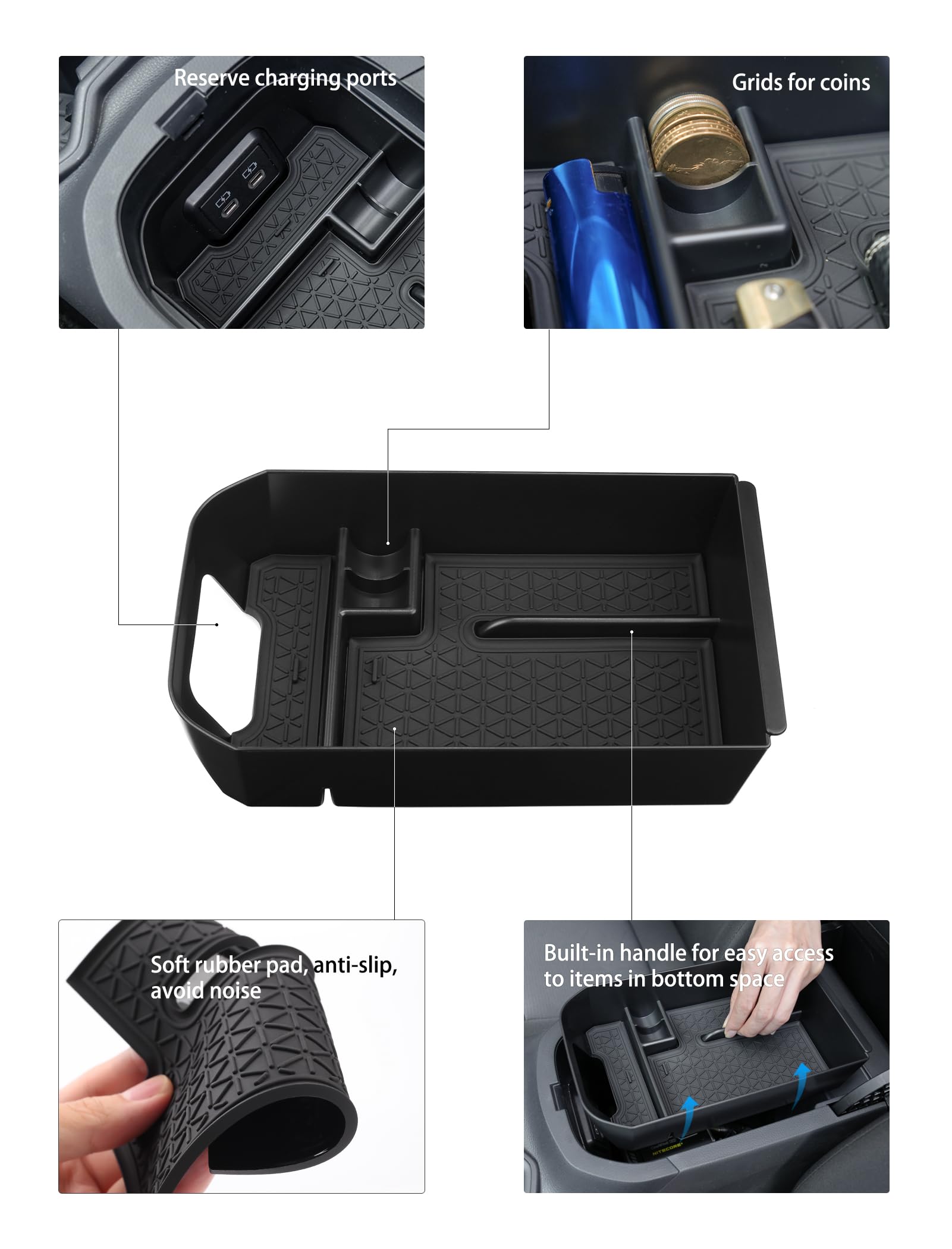 3 pezzi compatibili con Toyota RAV-4 accessori console centrale portaoggetti bracciolo vano portaoggetti organizer cuscinetto in gomma lato passeggero per accessori RAV4 2019-2025
