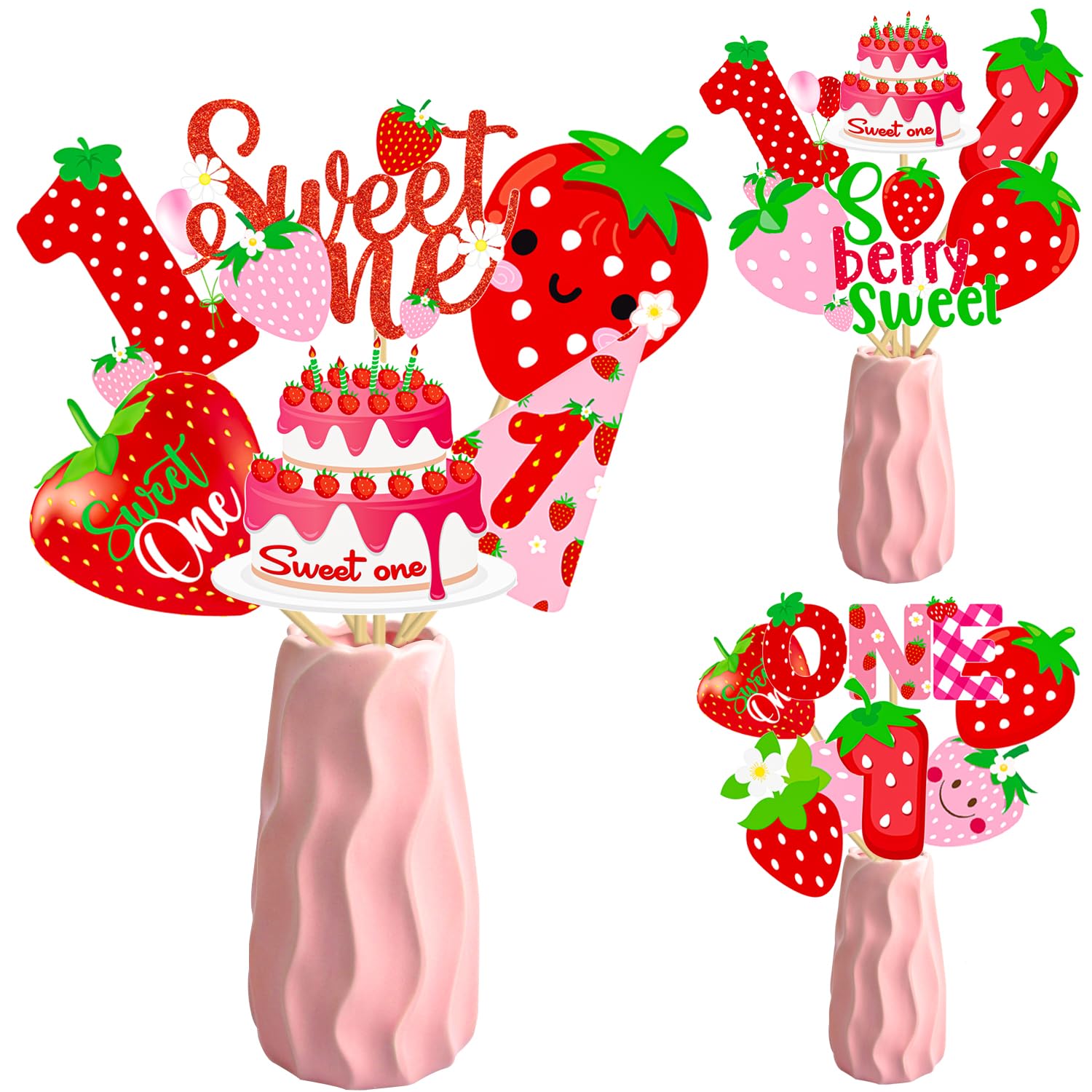 Berry Sweet One Centerpiece Sticks Strawberry First Party Table Topper 22Pcs Berry 1st Birthday Party Decoration Strawberry Sweet One Table