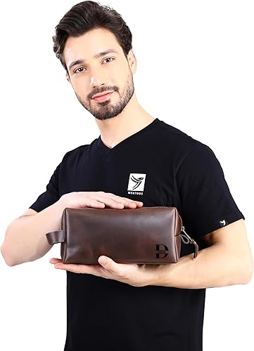 Bolsa de aseo de piel de grano completo personalizada Luxe-Range, regalo para padrinos, regalos de Navidad, kit de viaje para hombres