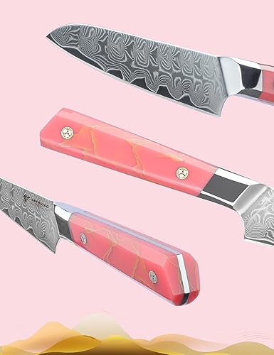 Miniatura 3 de Cuchillo de cocina de 5 pulgadas, cuchillo de chef profesional de cocina, acero en polvo de damasco ultra afilado con mango de resina de espiga