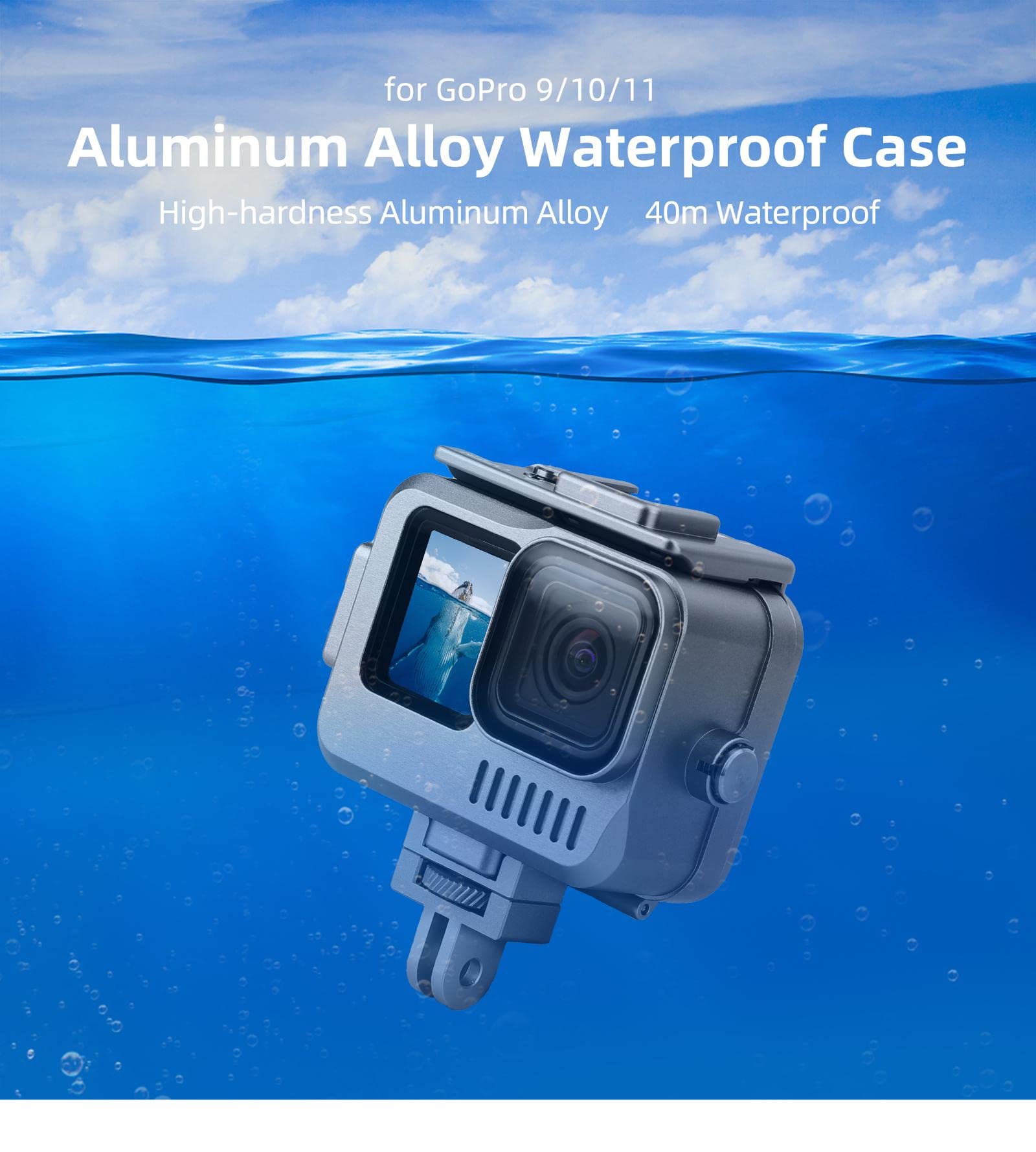 DAGIJIRD Custodia impermeabile con telaio in metallo per action camera con adattatore per GoPro 11/10/9, colore: Nero