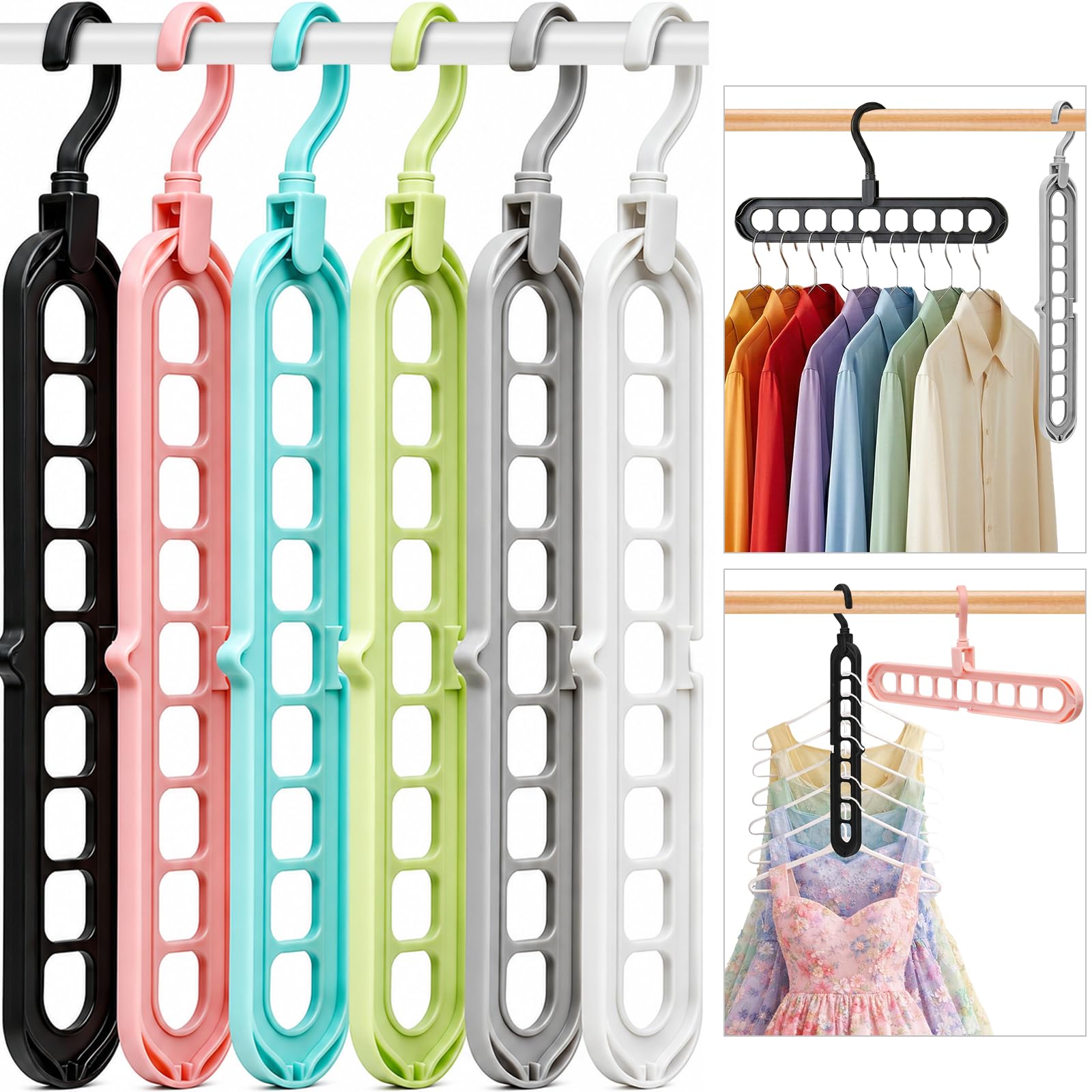 Closet Organizers and Storage Pack of 6 Multifunctional Organizer Magic Space Saving Hangers with 9 Holes