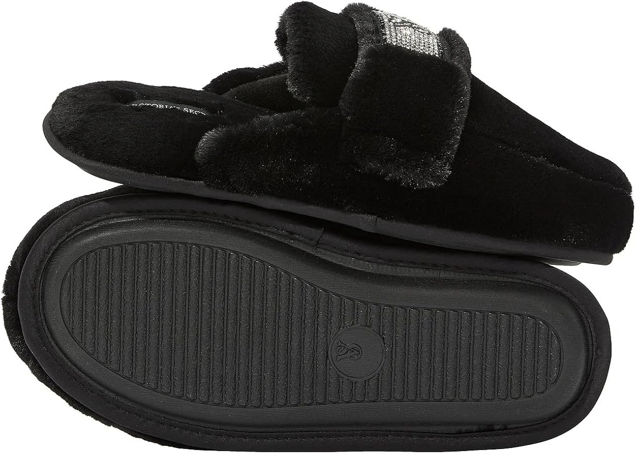 Amazon.com | Victoria's Secret Luxe Plush Slide Slippers Black