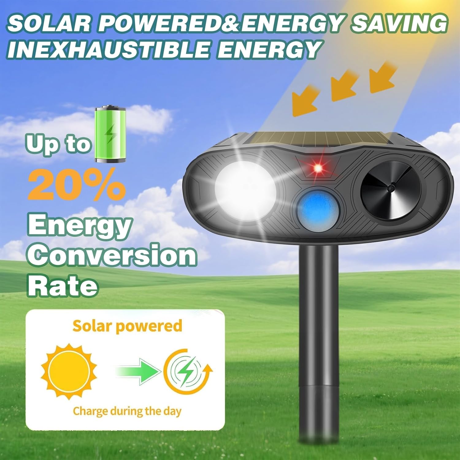 Ultrasonic Animal Repellent Outdoor Deer Repellent Devices, 4Pack Solar Animal Repeller Motion Detection Cat Squirrel Dog Repellent Deterrent with LED Flash Lights for Yard (Black)