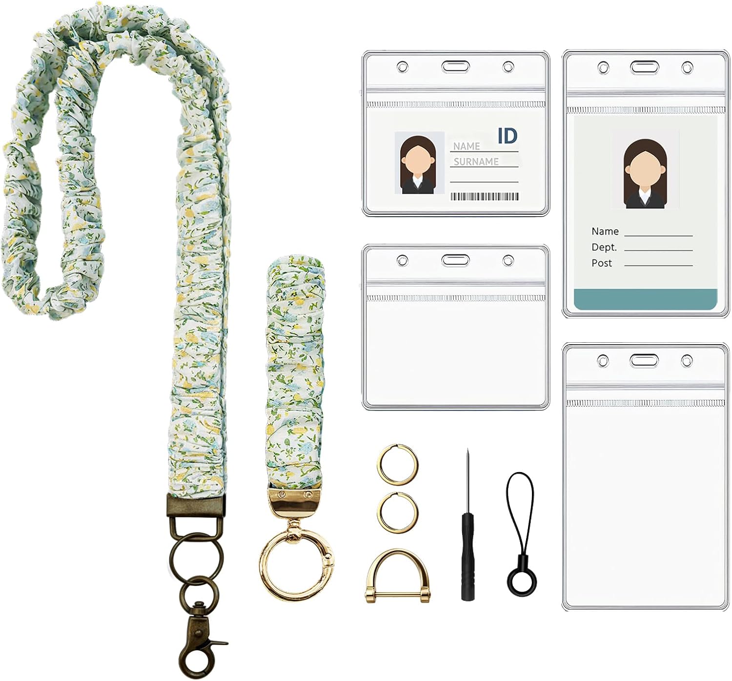 Stretchy Scrunchie Lanyard for Id Badges, Cute Teacher Lanyard Keychain Wristlet with 4 Id Holders for Women,Nurses