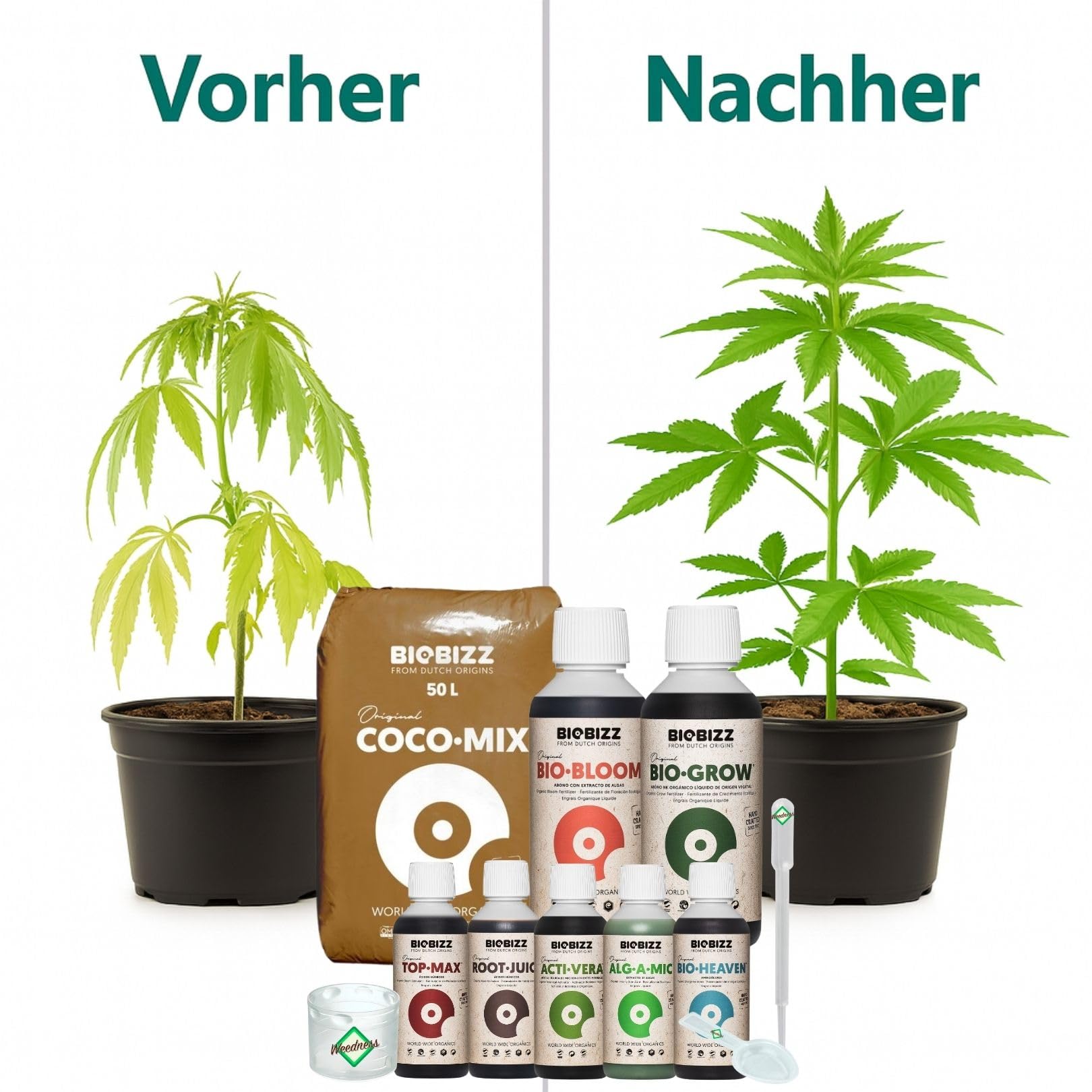 Weedness BioBizz Coco Mix 50 Liter + Dünger Set Big - Kokoserde gepresst Blumenerde Substrat Kokos Anzuchterde Grow