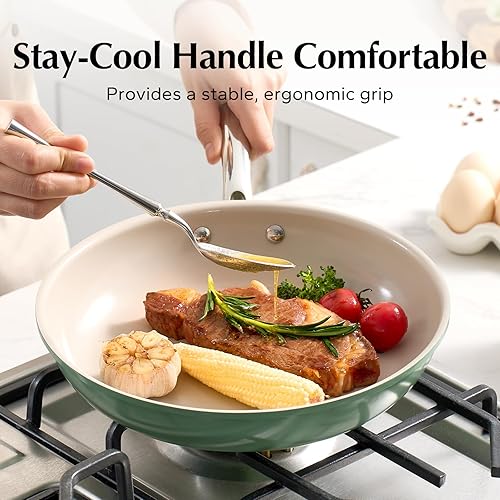 Miniatura 7 de Redchef Sartenes antiadherentes de cerámica para huevos, sartén antiadherente, sartén de cocina de 8 pulgadas, no tóxica con mango que se mantiene