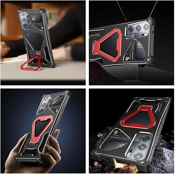 Red Magic 10 Pro Bumper Aluminum Case for Red Magic 10 Pro+ Ring Stand Heat Dissipation Shock Absorbing Cover Silver Blue