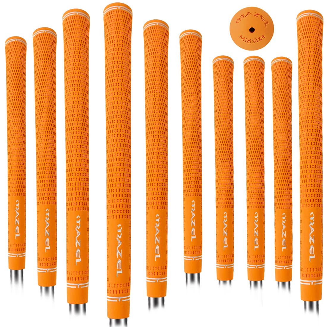 MAZEL Anti-Slip Golf Grips Set of 10 Non-Slip&Shock Absorbing Rubber Golf Clubs Grip Standard/Midsize for Improved Gripping Performance (Orange, Mid-Sized)