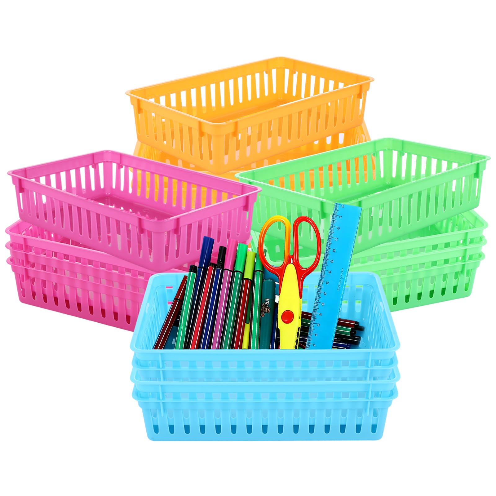 Confezione da 20 cestini portaoggetti in plastica, piccoli cestini portaoggetti in plastica, vassoi colorati rettangolari da scrivania, mensole, casa, scuola ufficio, 26 x 16,5 x 6,1 cm
