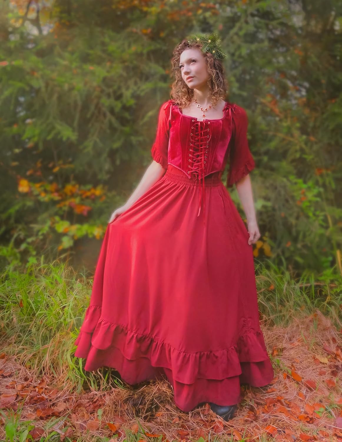 SCARLET DARKNESS Maxi Skirts for Women Renaissance Skirt Long Flowy Layered Medieval Skirt - Image 3