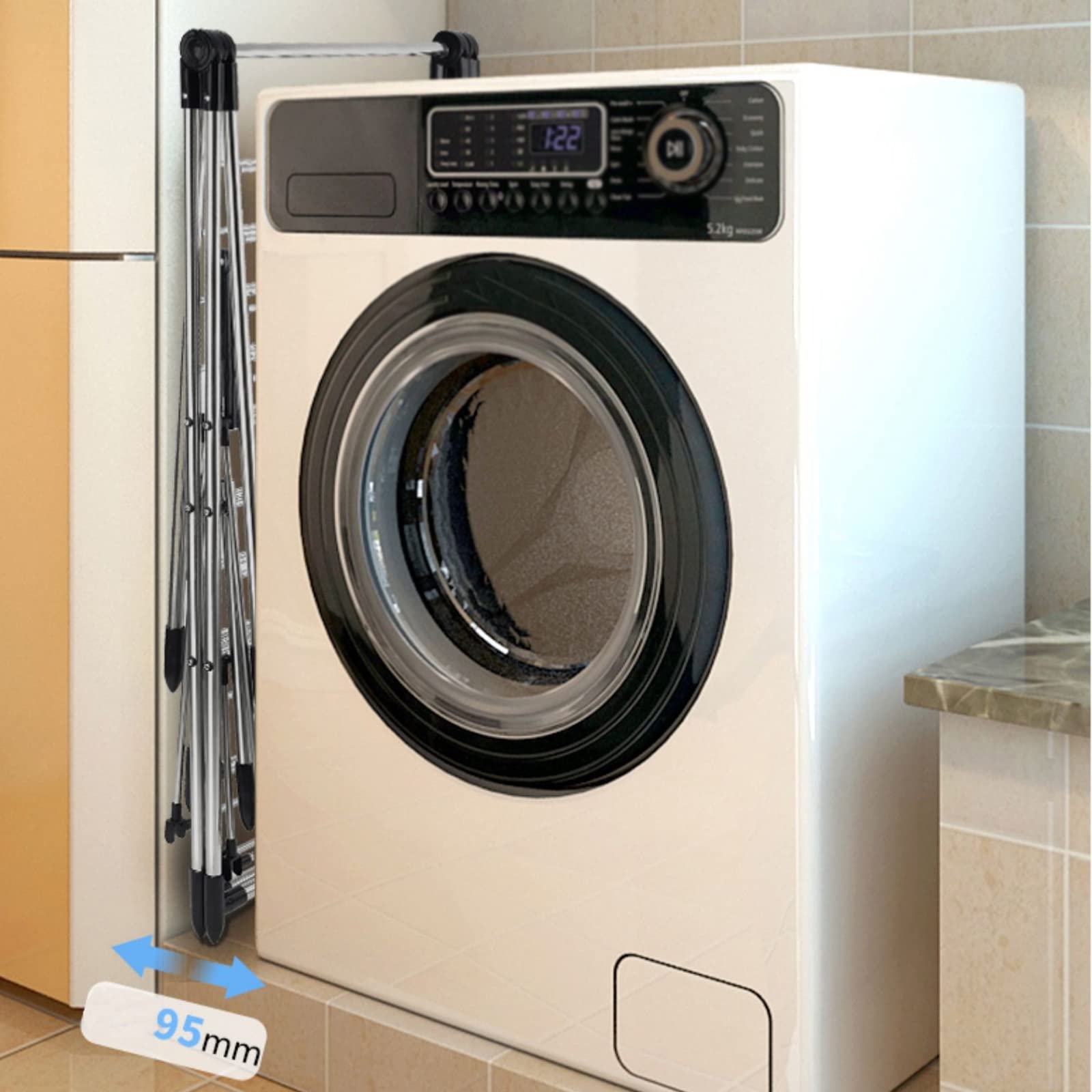 Wäscheständer, Heavy Duty Edelstahl Wäsche Trocknen Racks Höhe-einstellbare Seite Flügel Zusammenklappbar Kleidung