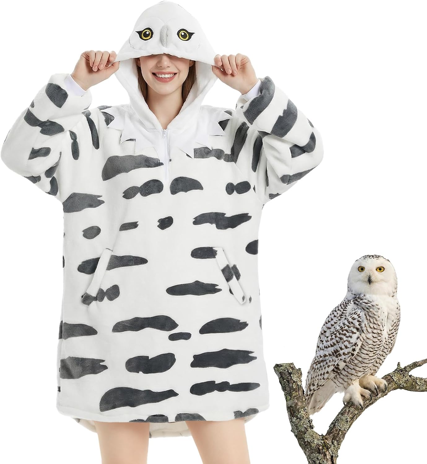 Wearable Blanket Hoodie for Adults-Snowy Owl Hooded Blanket,Cozy Sherpa Fleece Animal Hooded Blanket,Birthday,Halloween,Christmas Gift for Men and Women