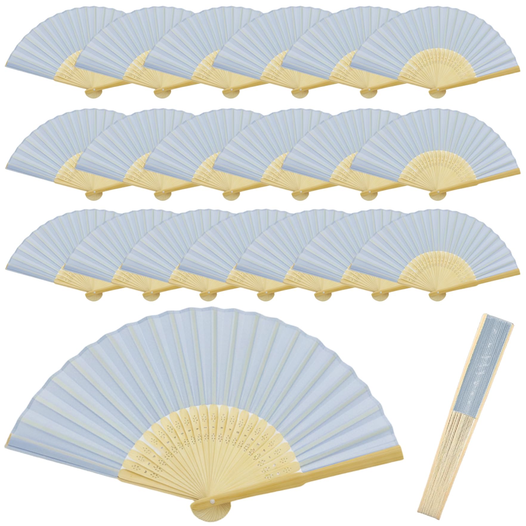 Éventail à main pliable en soie de bambou bleu clair pour décoration mariage et fête