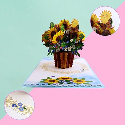 Miniatura 21 de CUTEPOPUP - Tarjeta de flores emergentes Girasol,Ramo de girasol,Jardín de girasoles,Florero Girasol