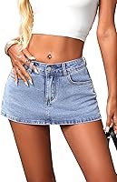 ELLEVEN Women's Low Rise High Stretch Denim Mini Skort Skirt with Pockets - Sexy Y2K Shorts Skirt
