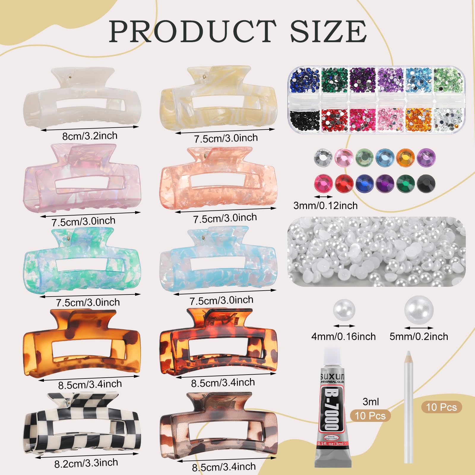Amazon.com : Yuxung 10 Sets DIY Hair Claw Clips Kit Acrylic  display picture 2
