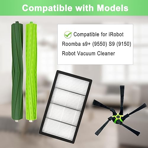 Miniatura 2 de Paquete de 9 piezas de repuesto Roomba S9 compatibles con iRobot Roomba S9+ (9550) S9 (9150) Robot Aspirador, 1 juego de cepillo de goma, 4 filtros,
