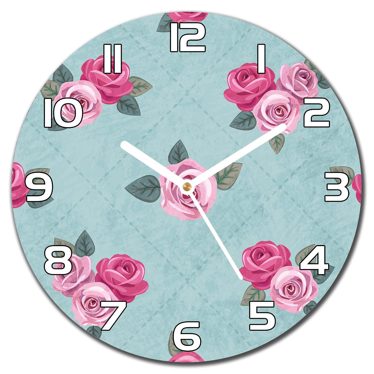 Horloge en verre cuisine salon moderne 30cm motif fleurs roses