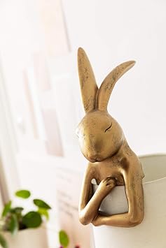 Table Lamp Animal Rabbit, Gold and White, Shade Linen, Bar Steel, Bedside Lamp, Elegant Lighting, Room Decor, Bedroom, Living Room, Bulb not Included, 68 x 23 x 26 cm (H/W/D)