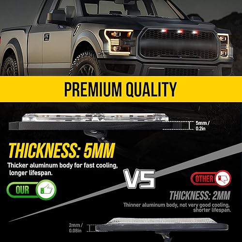 Miniatura 4 de Luces estroboscópicas LED para camiones, color blanco y rojo, 23 modos intermitentes, 12 LED, luz de parrilla de montaje en superficie de emergencia