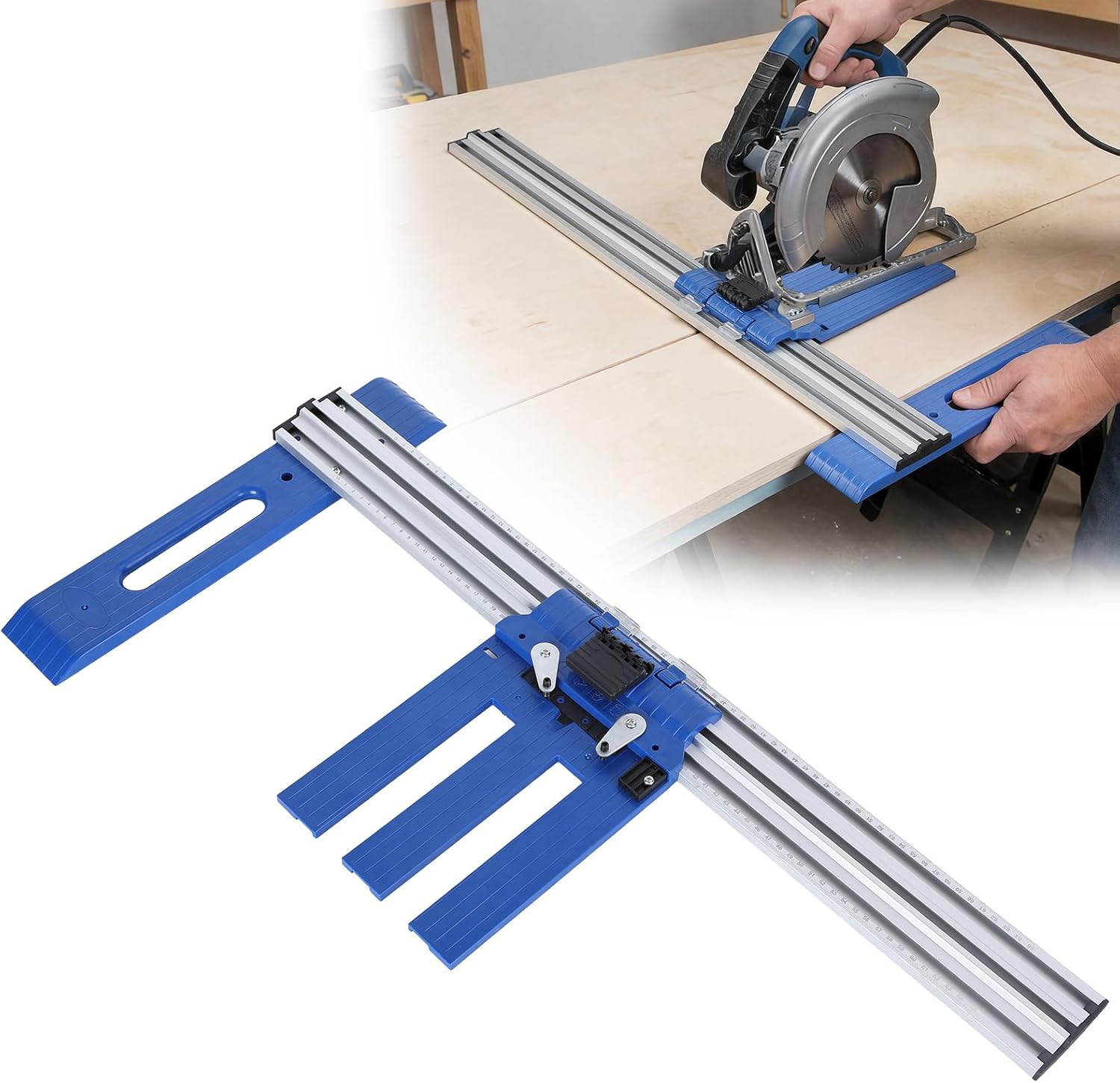 Rip Cut Circular Saw Guide Track System – Circular Saw Guide Rail Kit with Clamps, Adjustable Track Saw Guide for Woodworking Tools, Circular Saw Track for Wood Cutting Accessories