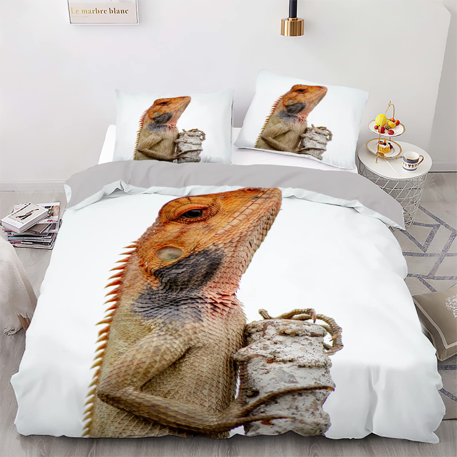 Housse de couette lézard blanc 220x230 pour une chambre moderne et douce