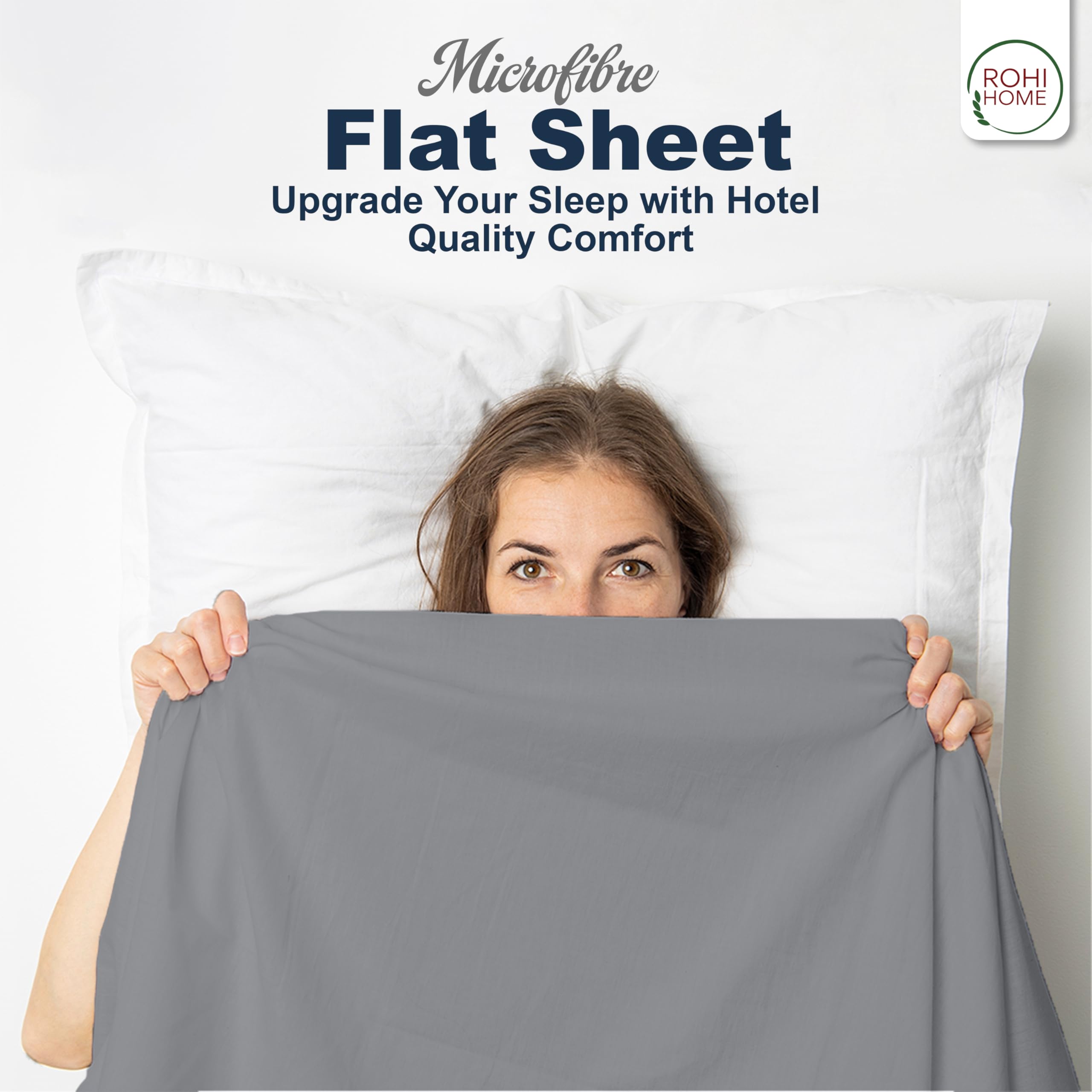 Rohi Microfibre Double Flat Sheet Grey, Comfy Soft & Breathable Flat Bed Sheet - Image 2