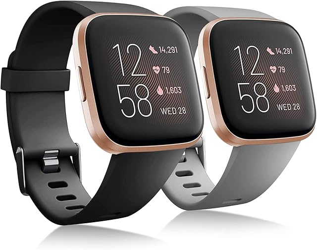 [2 Pack] Strap Compatible for Fitbit Versa 2 Straps/Fitbit Versa Strap,Classic Sport Silicone Replacement Straps Compatible with Fitbit Versa Lite/Fitbit Versa 2/Fitbit Versa for Women Men,Small/Large