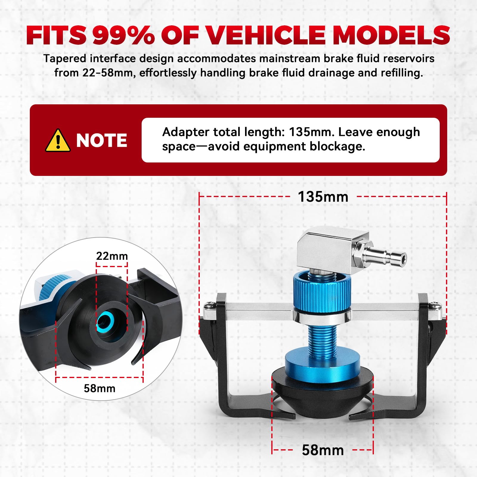 Adaptador universal para purga de frenos de 22 – 58 mm, adaptador con 4 acoplamientos rápidos (EU/US/métrico/japonés), anillo de sellado de goma para Buick, Cadillac, Chevrolet, Mazda, Honda, Toyota
