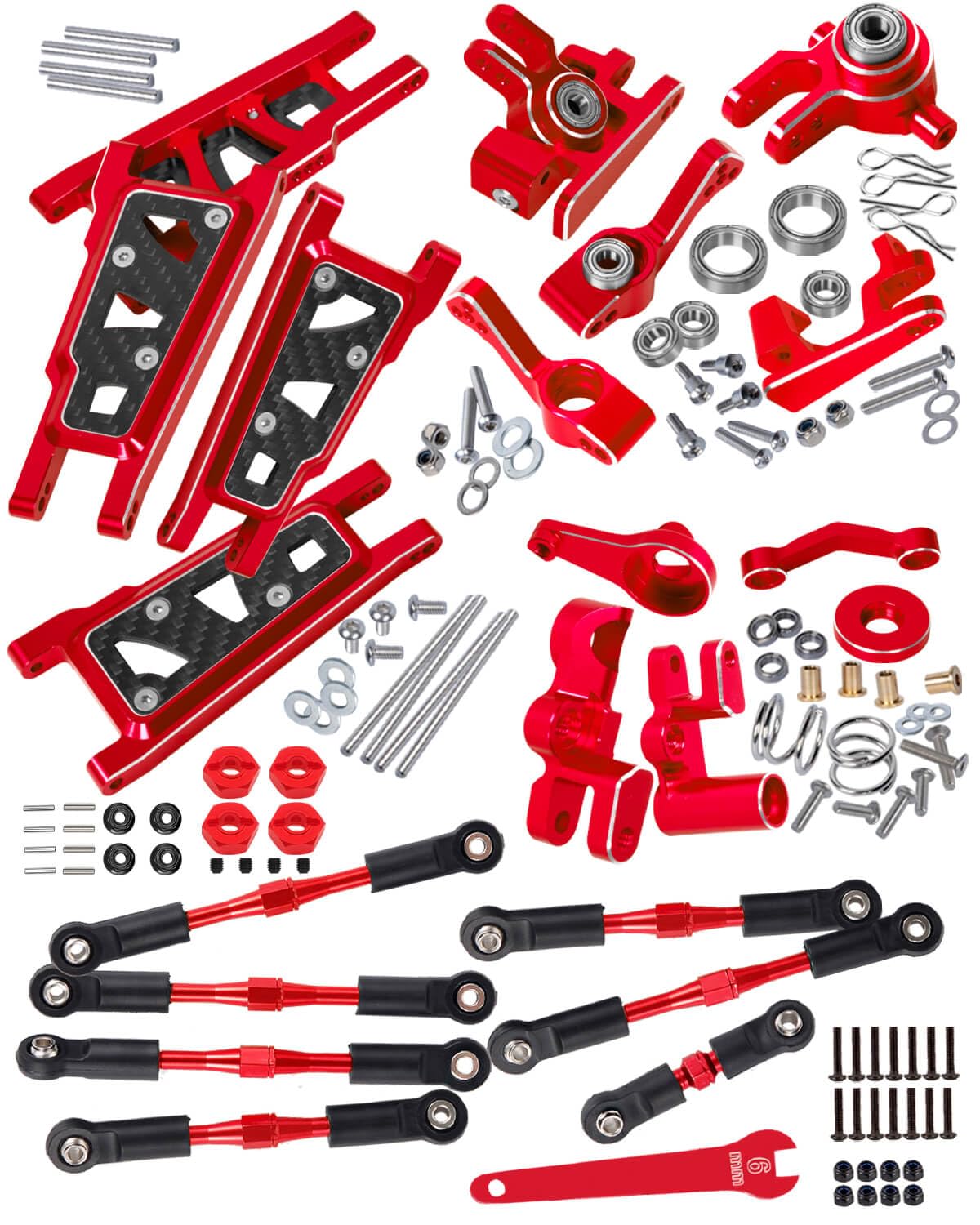 RCMYou Upgrades Part for 1/10 Slash/Rustler/Stampede/Hoss 4x4 VXL 4wd,Alloy Turnbuckles Camber Links,Caster Block,Steering Blocks,Rear Stub Axle Carriers,Steering Bellcranks,Suspension Arm,Red