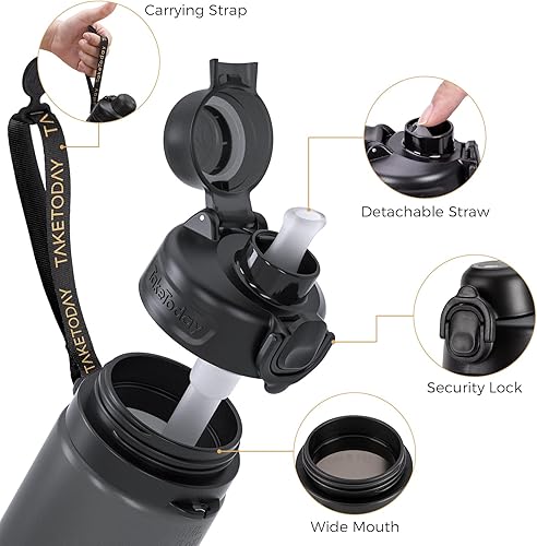 Miniatura 7 de TakeToday Botellas de agua plegables de 20 onzas, a prueba de fugas, sin BPA, botella de agua de viaje de silicona plegable con correa para popote