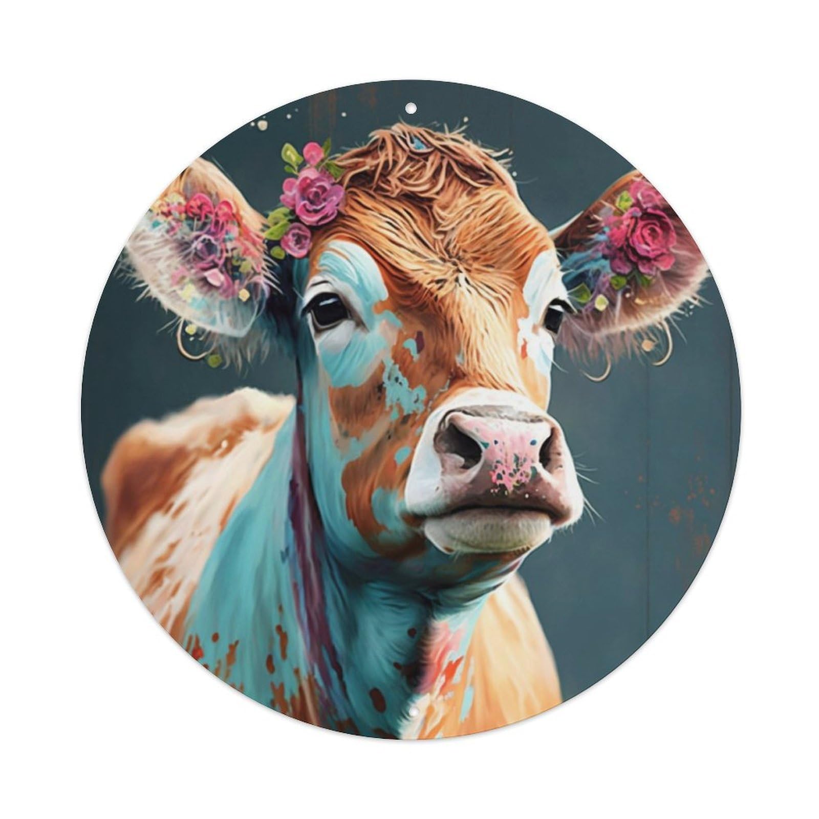 Animal Artwork Coloured Cows Vintage Metal Tin Sign Plaque Wall Decor for Cafe, Club Bar, Office, Garden Metal Poster 8x8Inch