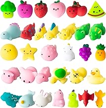 32Pcs Mochi Squishy Toys, Kawaii Animals Dinosaur Fruits Mini Squeeze Toys Pack, Soft Squishies Stress Relief Sensory Fidget Toys Party Bags Fillers for Kids Birthday Party Favors Gifts