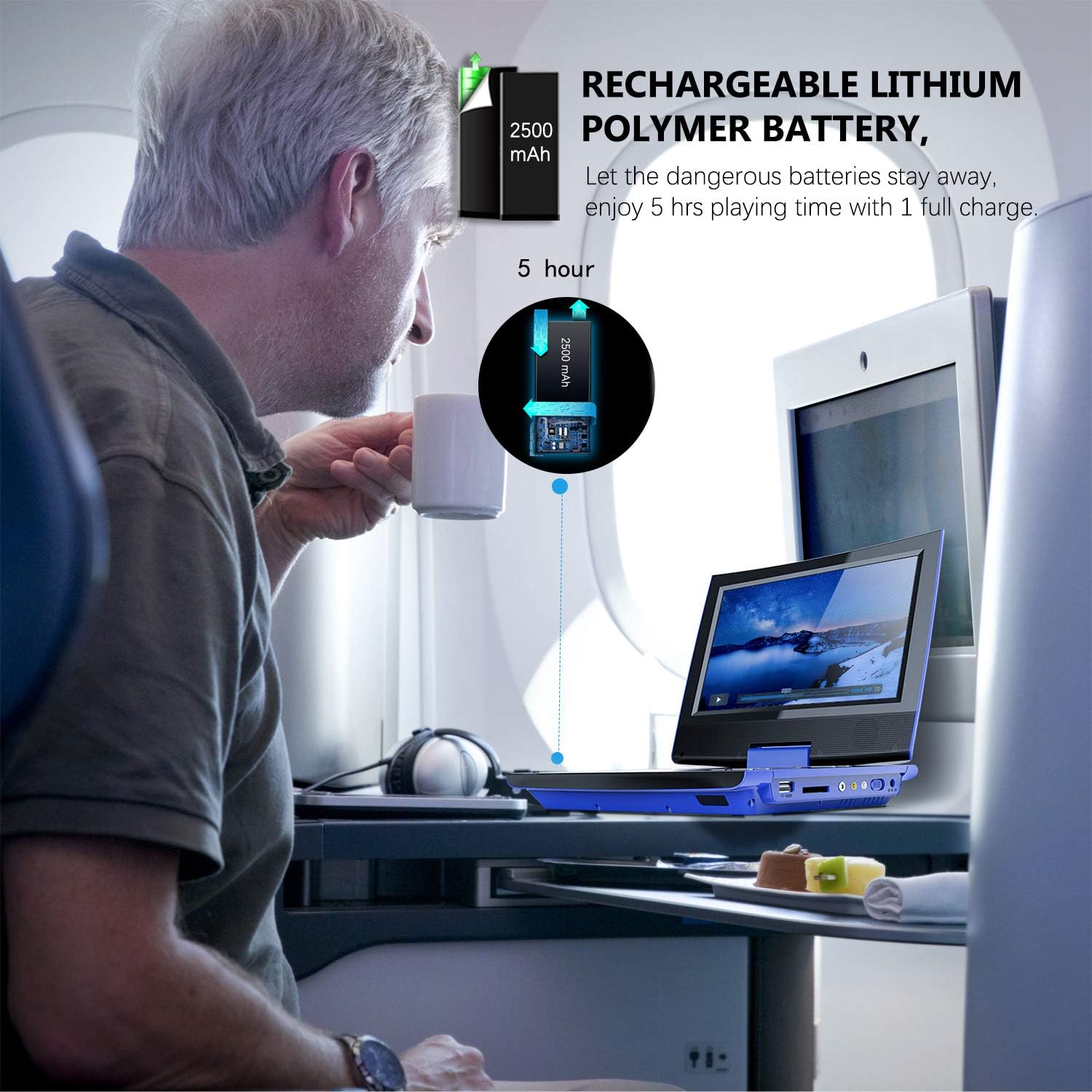 Bеѕt Prоmо SUNPIN 11 Portable DVD Player for Car and Kids with 9.5 inch HD Swivel Screen, 5 Hour Rechargeable Battery, Dual Earphone Jack, Supports SD Card/USB/CD/DVD, with Extra Headrest Mount Case (Blue)