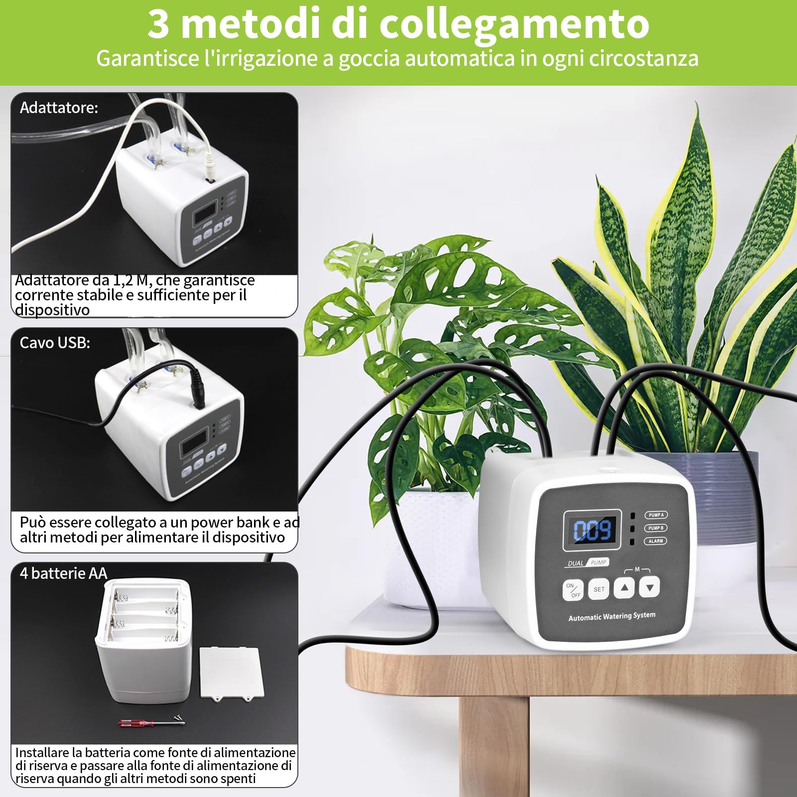 Sistema de Riego para Jardín,Riego por Goteo Automatico Kit con Doble Bomba de 15 m para Jardín/Plantas de Balcón/Plantas en Macetas al Aire Libre para Hasta 20 Plantas y Macetas de Interior