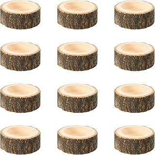 12 Pièces Bougeoir Naturel en Bois - Porte Bougie et Photophores pour Décoration de Noël, Fête, Mariage, Table, Saint-Valentin (5.5 x 2.5cm)
