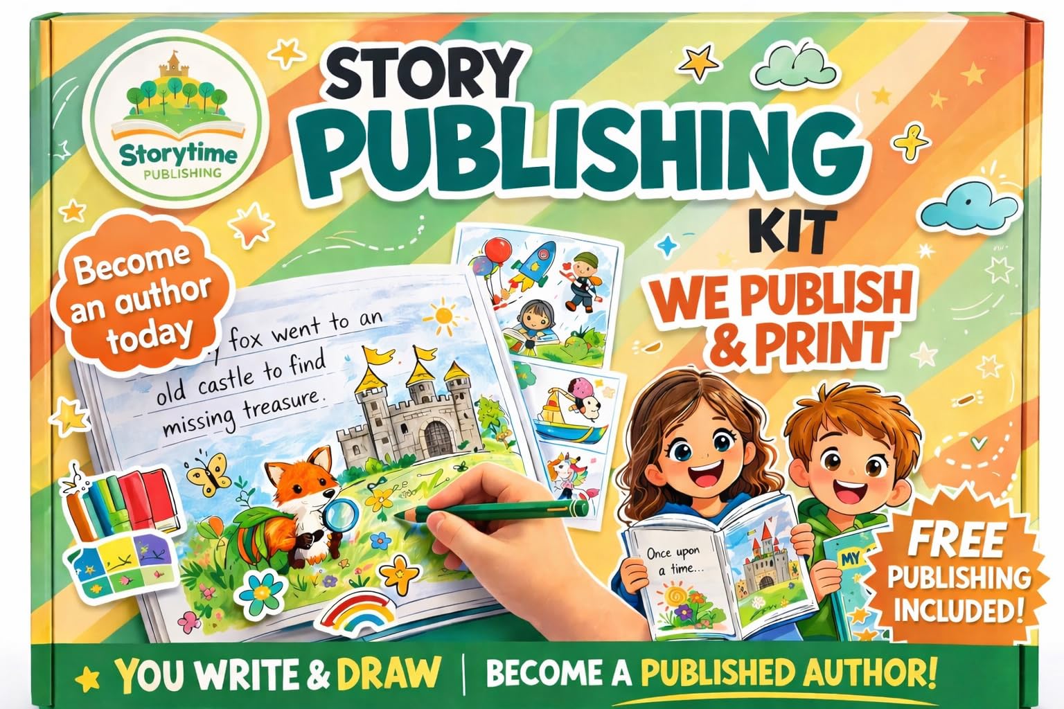 Story Writing Kit – Create & Publish Your Own Storybook! | Real Printed Book Keepsake | DIY Writing & Drawing Craft Kit | Creative Gift for Kids Ages 5, 6, 7, 8, 9, 10