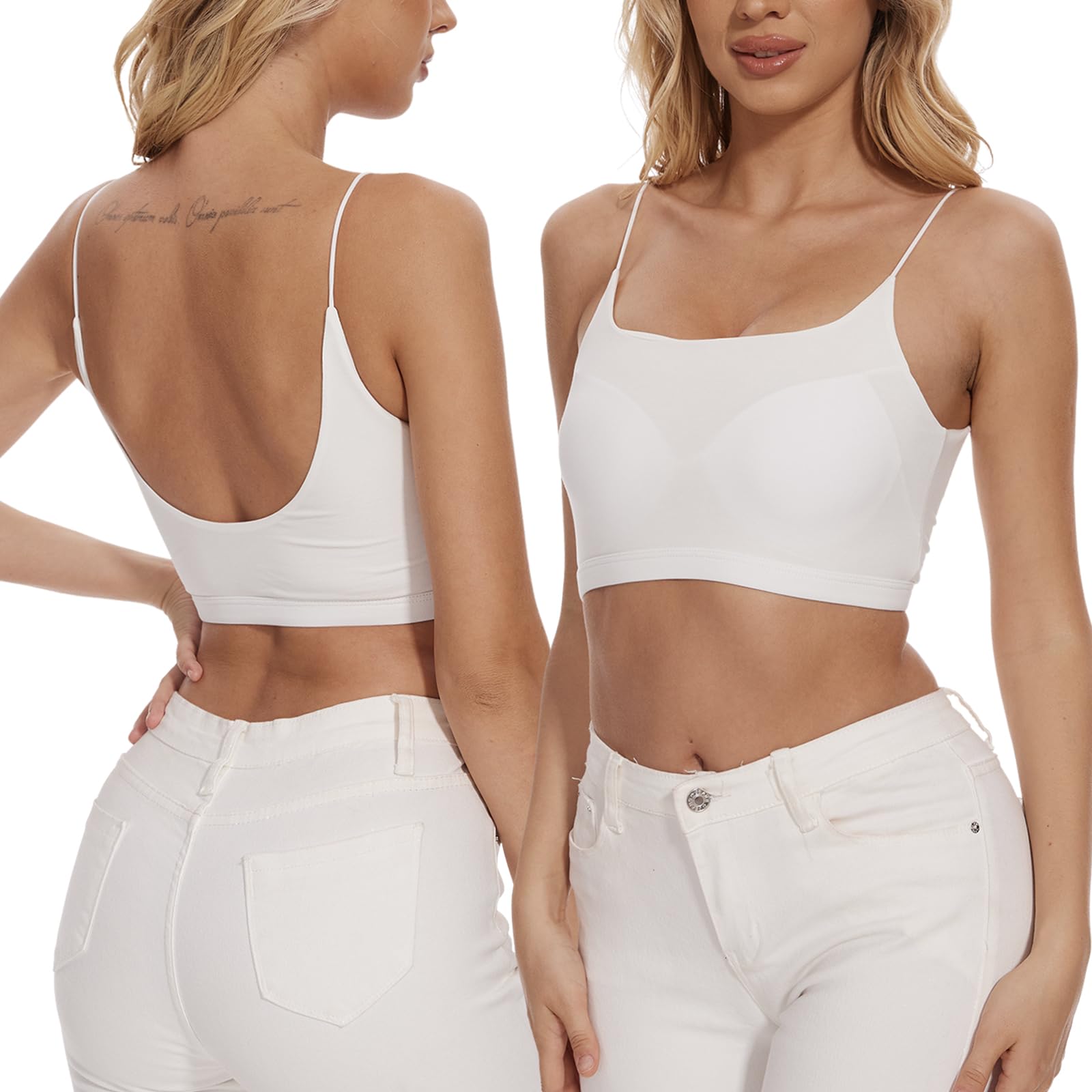 Basic Cotton Camisole with Built in Shelf Bra for Women Spaghetti Straps Camisoles Top Bra Cami Top White