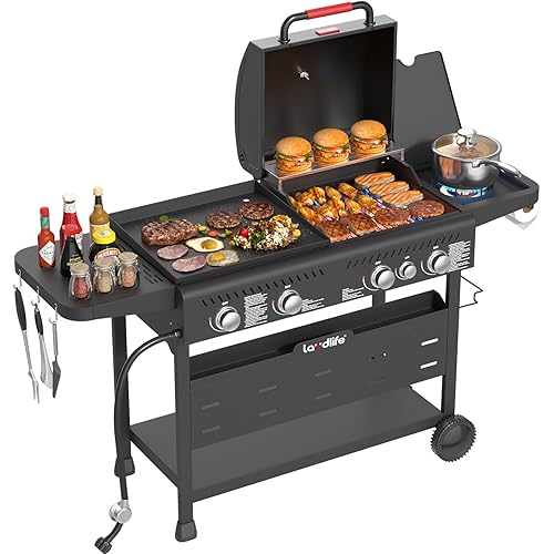 50,000 BTU Grill and Griddle Combo | Huge 702 Sq.In Cooking Space, Side Stove for Backyard Parties & Family Feasts