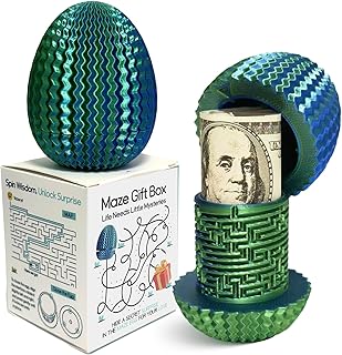 Mystery Egg Maze Box Gift, Money Puzzle Box for Cash, 3D Printed, Maze Game with Hidden Compartment, Treasures, Reusable Gift for Adults & Kids, Birthday, Christmas, Halloween, Easter (Bluegreen)