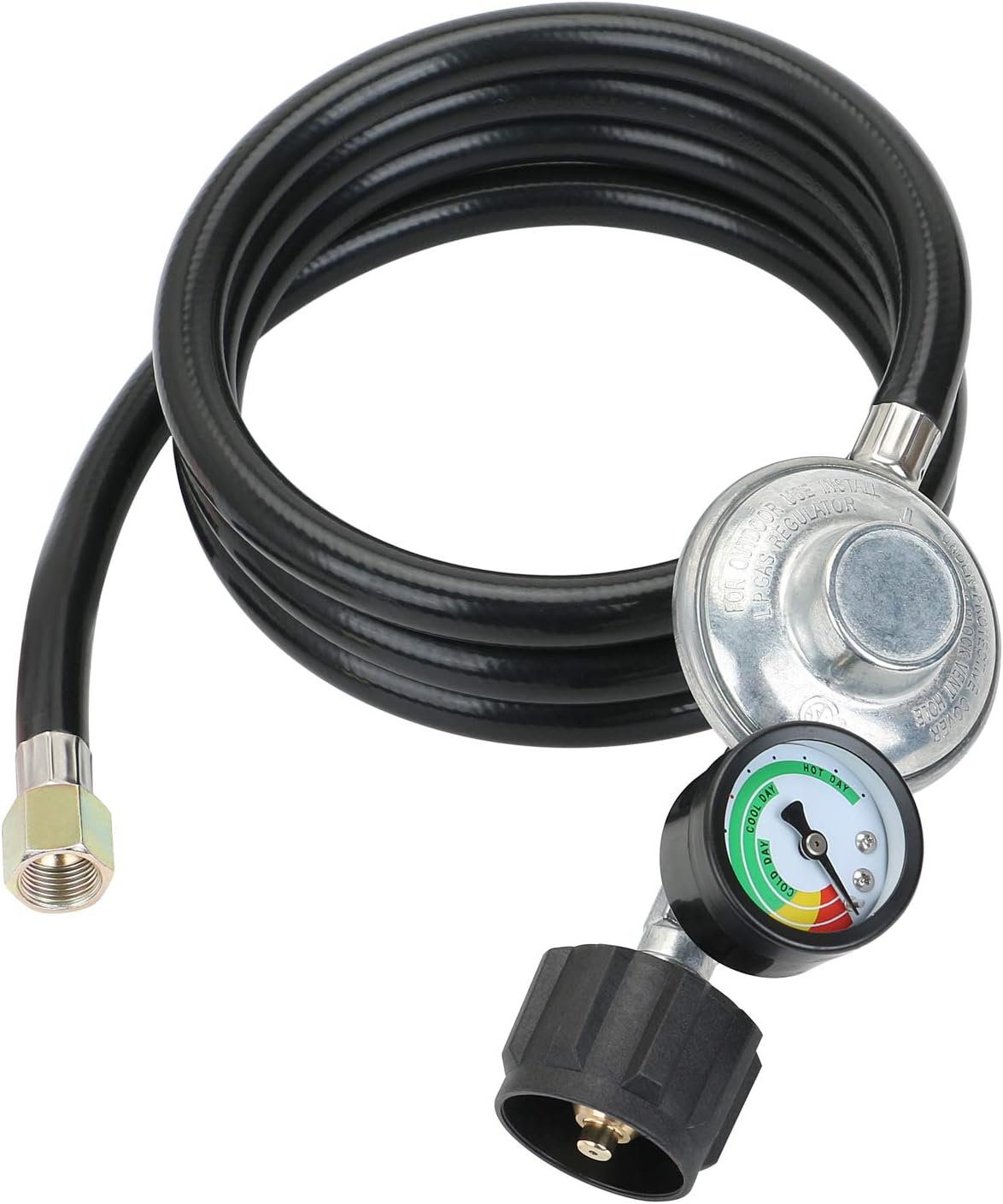STYDDI 6 Feet Low Pressure Propane Regulator and Hose with Propane Tank Gauge, Universal QCC1 Replacement Hose with Regulator for Most LP Gas Grill, Heater and Fire Pit Table, 3/8 Female Flare Nut
