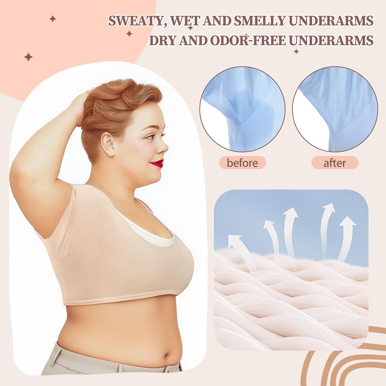 Shyyween 2pcs Plus Size Underarm Sweat Vest Armpit Sweat Pads Breathable Washable for Woman Underarm Protector
