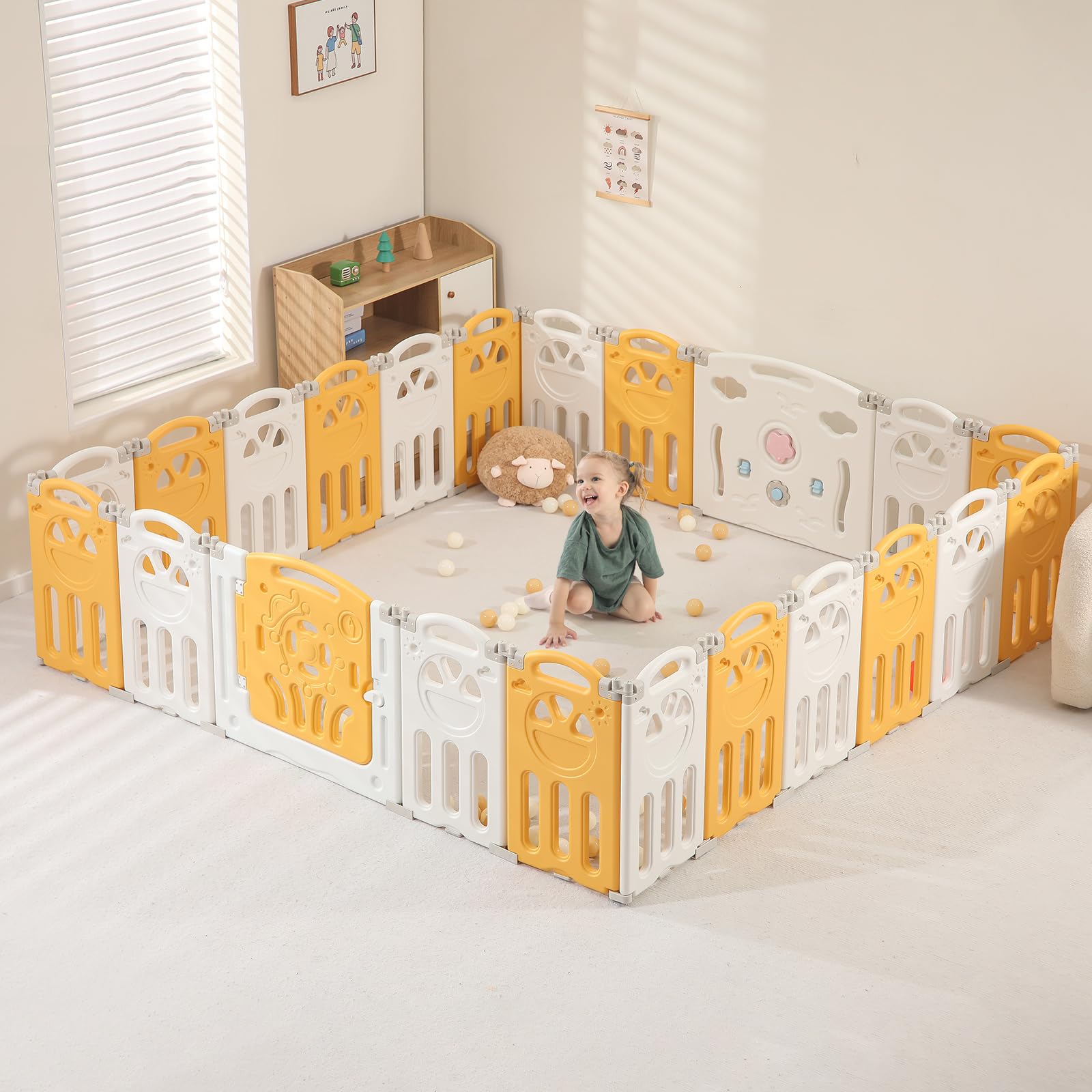 Baby Playpen, Foldable Baby Playpen, Playpen for Babies and Toddlers, Baby Play Pen Large Baby Play Yard, Portable Baby Gate Playpen Safety Activity Center Adjustable Shape, 22Panels